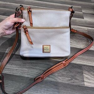 Dooney & Bourke Pebbled Grain Letter Carrier Greyish and Brown Crossbody Bag